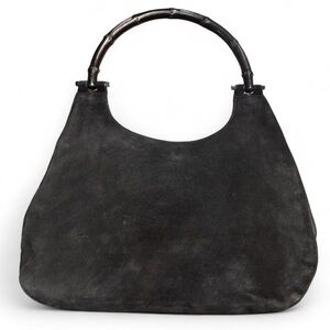 Gucci Black Suede Shoulder Bag with Bamboo Handle